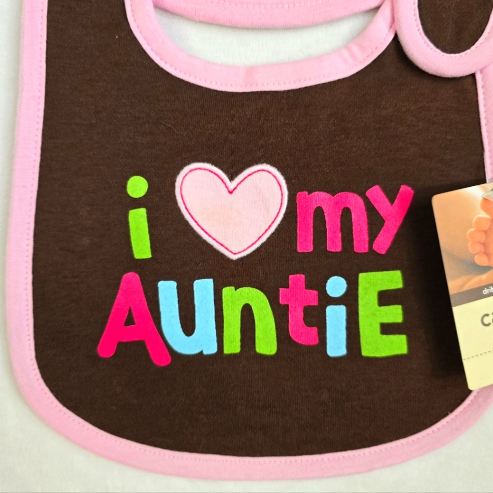 NWT  NEWBORN + Up Baby Girls BIB - I LOVE ❤️ MY AUNT  Pink Brown Green Aqua (Q3) - Picture 2 of 2